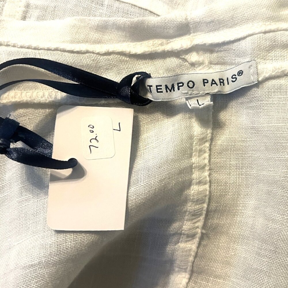 NWT Tempo Paris 100% Linen Jacket Open Front White Cardigan Long Sleeve Large - Picture 8 of 8